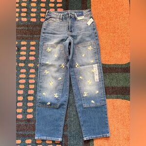 Old Navy Blue Straight-Leg Jeans with Floral Embroidery - size 6